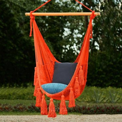 Alternate image for Orange Tasseled Cotton Rope Mayan Hammock Swing from Mexico Ocean Seat in Orange