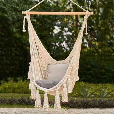 Alternate image for Ivory Tasseled Cotton Rope Mayan Hammock Swing from Mexico Ocean Seat in Ivory