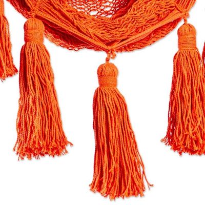 Alternate image for Orange Tasseled Cotton Rope Mayan Hammock Swing from Mexico Ocean Seat in Orange