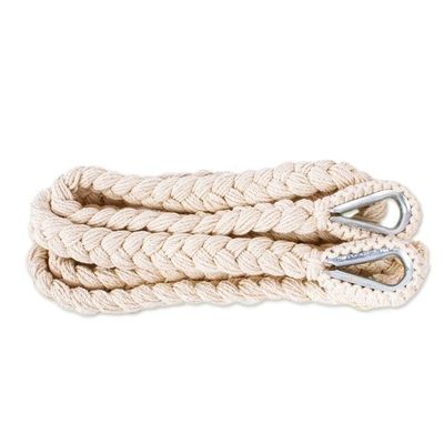 Alternate image for Ivory Tasseled Cotton Rope Mayan Hammock Swing from Mexico Ocean Seat in Ivory