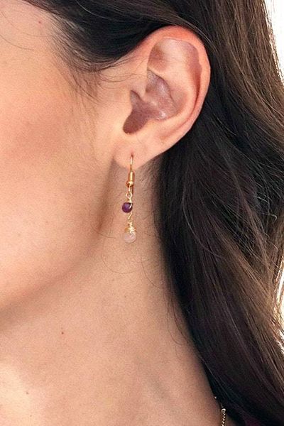 Alternate image for Gold-Plated Amethyst Fluorite Rainbow Moonstone Jewelry Set Drops of Sophistication
