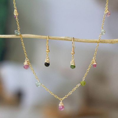 Alternate image for Gold-Plated Jewelry Set with Colorful Tourmaline Droplets Dazzling Droplets