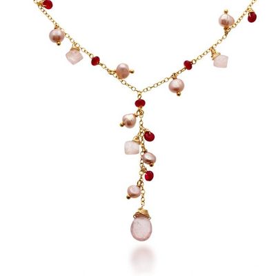 Alternate image for 14k Gold-Plated Rose Quartz Cultured Pearl Agate Jewelry Set Cascading Glamour