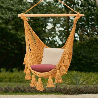 Alternate image for Honey Brown Tasseled Cotton Rope Mayan Hammock Swing Ocean Seat in Warm Honey