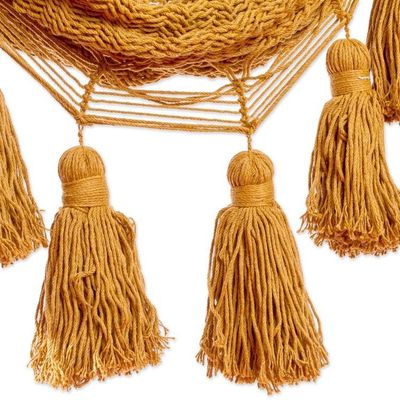 Alternate image for Honey Brown Tasseled Cotton Rope Mayan Hammock Swing Ocean Seat in Warm Honey