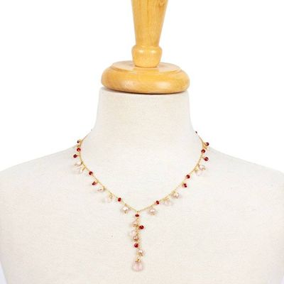 Alternate image for 14k Gold-Plated Rose Quartz Cultured Pearl Agate Jewelry Set Cascading Glamour