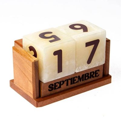 Alternate image for Marble Tile Cedarwood and Pinewood Perpetual Desk Calendar Neverending Time