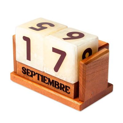 Alternate image for Marble Tile Cedarwood and Pinewood Perpetual Desk Calendar Neverending Time