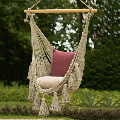 Alternate image for Tasseled Beige Cotton Rope Mayan Hammock Swing from Mexico Ocean Seat in Ivory