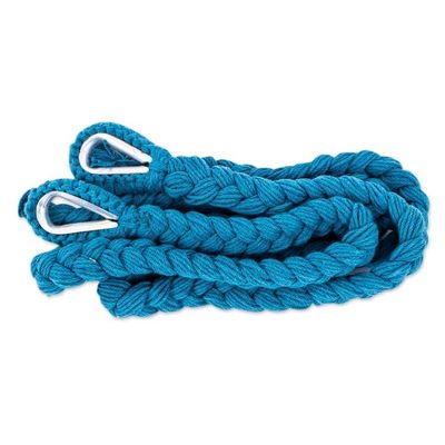 Alternate image for Tasseled Cotton Rope Mayan Hammock Swing in Teal from Mexico Ocean Seat in Turquoise