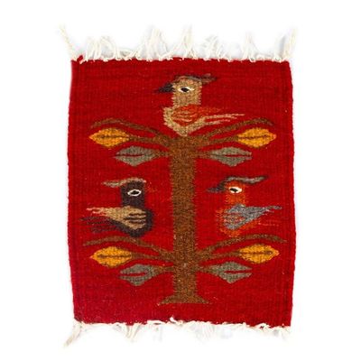 Alternate image for Red Handwoven Zapotec Style Bird Decorative Wool Table Mat Red Bird Kingdom