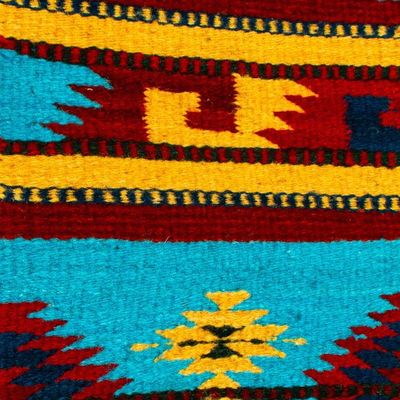 Alternate image for Woven Fringed 100 Wool Table Runner in Yellow and Blue Hues Banquet in Thunder