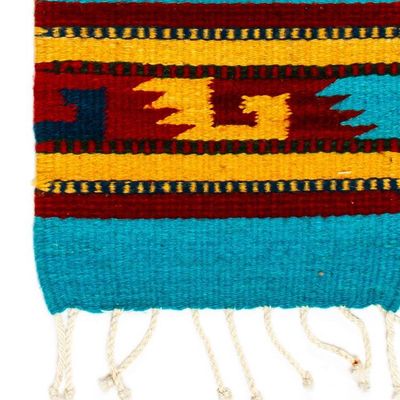 Alternate image for Woven Fringed 100 Wool Table Runner in Yellow and Blue Hues Banquet in Thunder