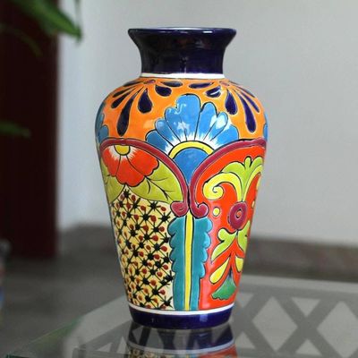 Alternate image for Talavera-Style Ceramic Vase Crafted in Mexico Floral Display
