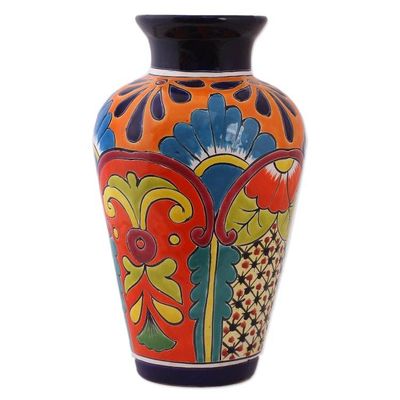 Alternate image for Talavera-Style Ceramic Vase Crafted in Mexico Floral Display