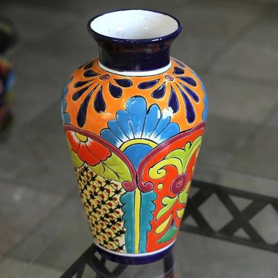 Alternate image for Talavera-Style Ceramic Vase Crafted in Mexico Floral Display