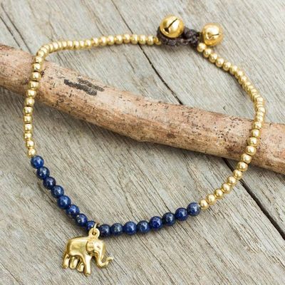 Alternate image for Lapis Lazuli Elephant Charm Beaded Brass Anklet Stylish Elephant