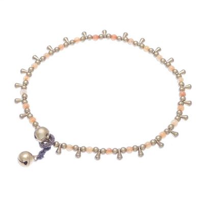 Alternate image for Orange Quartz Beaded Charm Anklet from Thailand Bohemian Shower in Orange