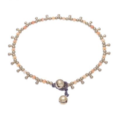 Alternate image for Orange Quartz Beaded Charm Anklet from Thailand Bohemian Shower in Orange