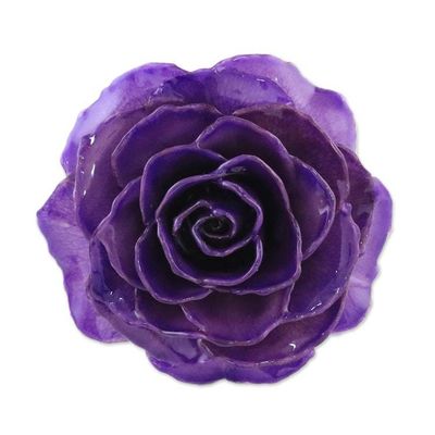Alternate image for Artisan Crafted Natural Rose Brooch in Purple from Thailand Rosy Mood in Purple