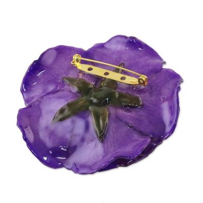 Alternate image for Artisan Crafted Natural Rose Brooch in Purple from Thailand Rosy Mood in Purple
