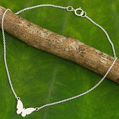 Alternate image for Thai Artisan Crafted Sterling Silver Butterfly Theme Anklet Butterfly Silhouette