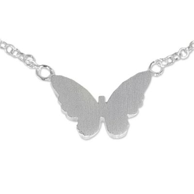 Alternate image for Thai Artisan Crafted Sterling Silver Butterfly Theme Anklet Butterfly Silhouette