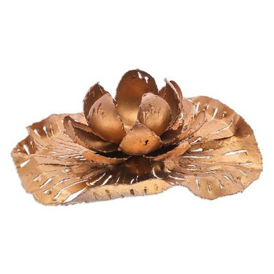 Alternate image for Golden-Toned Lotus-Themed Iron Tealight Candleholder Heavens Lotus