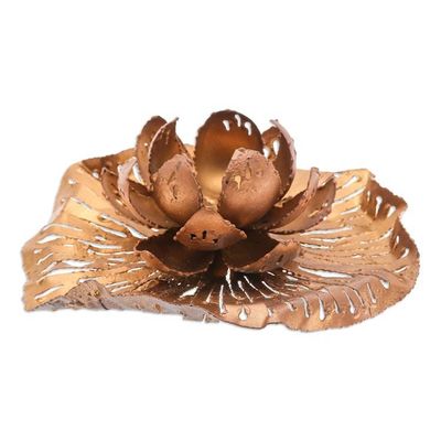 Alternate image for Golden-Toned Lotus-Themed Iron Tealight Candleholder Heavens Lotus