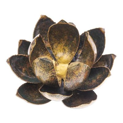 Alternate image for Handmade Antique Finished Steel Lotus Flower Tealight Holder Precious Lotus in Gold