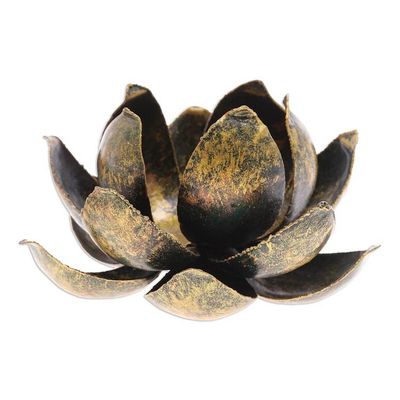 Alternate image for Handmade Antique Finished Steel Lotus Flower Tealight Holder Precious Lotus in Gold