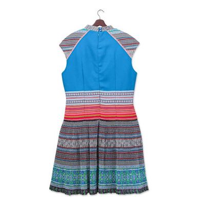 Alternate image for Hmong Hill Tribe-Inspired Cotton Blend Light Blue Dress Light Blue Heirloom