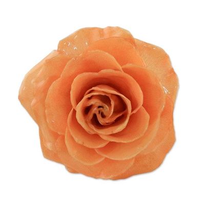 Alternate image for Artisan Crafted Natural Rose Brooch in Peach from Thailand Rosy Mood in Peach