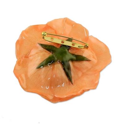 Alternate image for Artisan Crafted Natural Rose Brooch in Peach from Thailand Rosy Mood in Peach