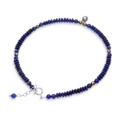 Alternate image for Bohemian-Inspired Lapis Lazuli and Hematite Beaded Anklet Regal Senses