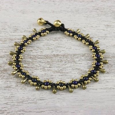 Alternate image for Lapis Lazuli Beaded Anklet with Bells from Thailand Elegant Rain