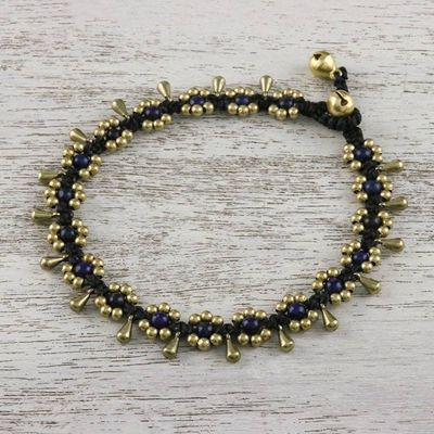 Alternate image for Lapis Lazuli Beaded Anklet with Bells from Thailand Elegant Rain