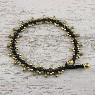 Alternate image for Lapis Lazuli Beaded Anklet with Bells from Thailand Elegant Rain