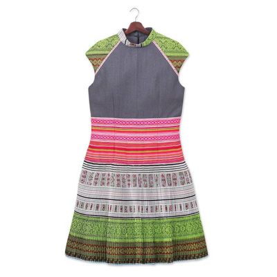 Alternate image for Hmong Hill Tribe-Inspired Cotton Blend Sheath Dress in Grey Grey Heirloom