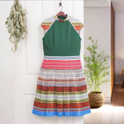 Alternate image for Hmong Hill Tribe-Inspired Cotton Blend Sheath Dress in Green Green Heirloom