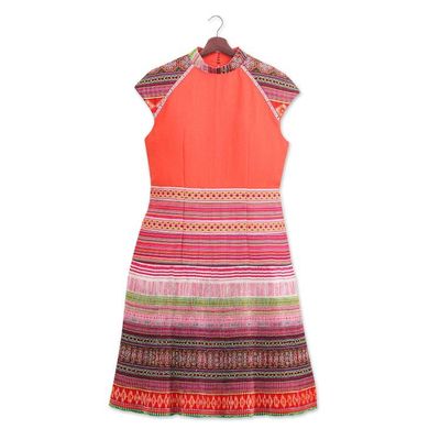 Alternate image for Hmong Hill Tribe-Inspired Cotton Blend Orange Sheath Dress Orange Heirloom