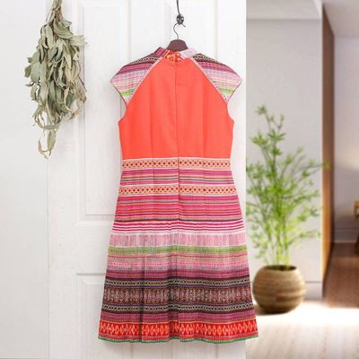 Alternate image for Hmong Hill Tribe-Inspired Cotton Blend Orange Sheath Dress Orange Heirloom