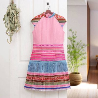 Alternate image for Hmong Hill Tribe-Inspired Blush Cotton Blend A-Line Dress Blush Heirloom