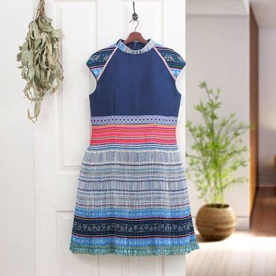 Alternate image for Hmong Hill Tribe-Inspired Cotton Blend Sheath Dress in Blue Blue Heirloom
