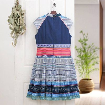 Alternate image for Hmong Hill Tribe-Inspired Cotton Blend Sheath Dress in Blue Blue Heirloom