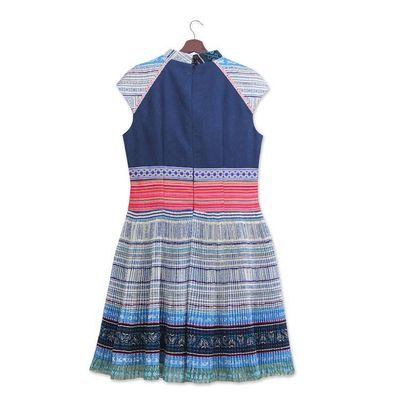Alternate image for Hmong Hill Tribe-Inspired Cotton Blend Sheath Dress in Blue Blue Heirloom