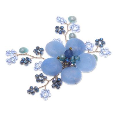 Alternate image for Flower-Shaped Blue Cultured Pearl and Quartz Brooch Pin Petals of Wisdom