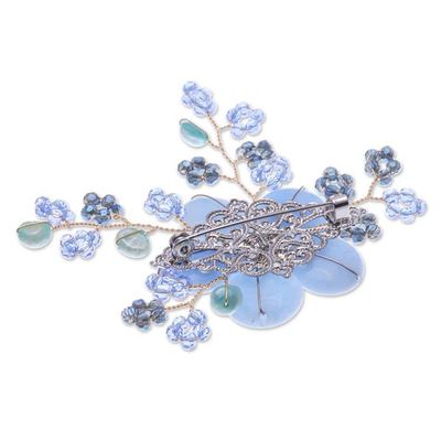 Alternate image for Flower-Shaped Blue Cultured Pearl and Quartz Brooch Pin Petals of Wisdom