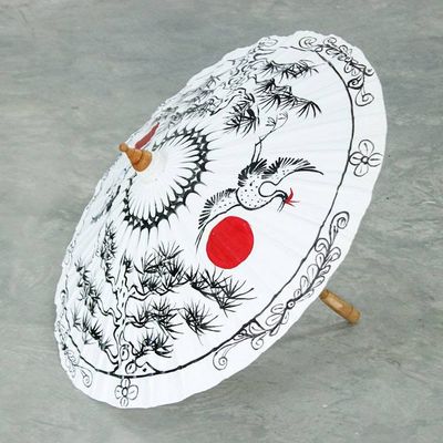 Alternate image for Traditional Crane-Themed Cotton and Bamboo Parasol in White Immortal Cranes
