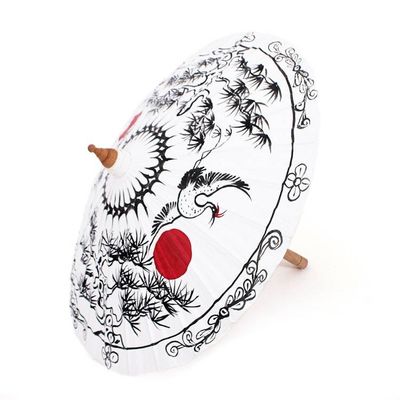 Alternate image for Traditional Crane-Themed Cotton and Bamboo Parasol in White Immortal Cranes